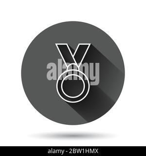 Medaillenikon in flacher Optik. Preisschild Vektor-Illustration auf schwarzem runden Hintergrund mit langen Schatten-Effekt. Trophäe Award Kreis Button Business concep Stock Vektor