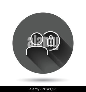 Login-Symbol in flacher Ausführung. Menschen sichern Zugriff Vektor-Illustration auf schwarzem runden Hintergrund mit langen Schatten-Effekt. Kreis-Taste für Kennwortgenehmigter Stock Vektor
