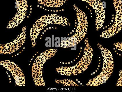 leopardenfell-Druck mit tropischen Früchten Stockfoto