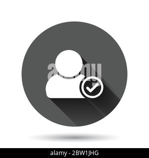 Login-Symbol in flacher Ausführung. Menschen sichern Zugriff Vektor-Illustration auf schwarzem runden Hintergrund mit langen Schatten-Effekt. Kreis-Taste für Kennwortgenehmigter Stock Vektor