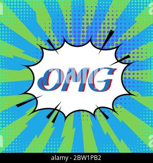 OMG-Schriftzug. Comics Buch Hintergrund. Buntes Halftonmuster. Cartoon Sprechblase. Gepunktete Struktur Stock Vektor