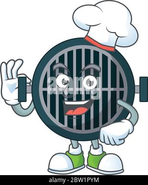 Grill Chef Cartoon Zeichnung Konzept stolz trägt weißen Hut. Vektorgrafik Stock Vektor