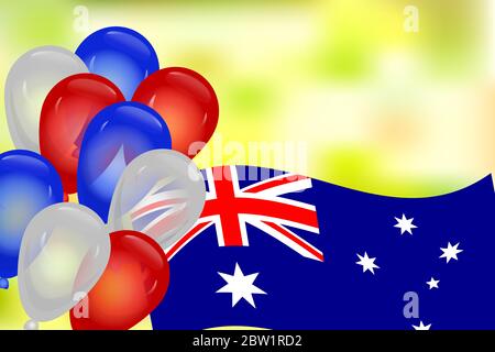 Grußkarte mit Australien Flagge, Nationalfarben Ballons und Kopie Raum. Australia Independence Day. Alles Gute Für Den Australia Day. Anschlussbuchse. Farbe holida Stock Vektor