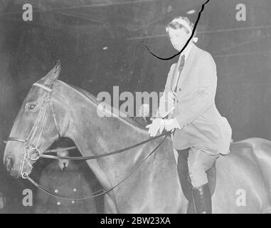 Frau Roosevelt reitet auf einer Pferdeshow. Franklin D Roosevelt, die Frau des amerikanischen Präsidenten, ritt ihr Pferd, "Dachs", auf der Fort Myer, Virgina, Winter Horse Show. Foto zeigt, Frau Franklin D Roosevelt bei der Horse Show, eines der wenigen Bilder von Amerikas 'First Lady' auf dem Pferderücken. 10 Februar 1938 Stockfoto