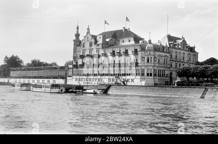 Hotel Dreesen in Bad Godesberg am Rhein. Hitler wird im Hotel Dreesen mit dem britischen Premierminister Neville Chamberlain zusammentreffen, um die tschechische Krise zu erörtern. Bad Goldberg ist Hitlers Lieblingsort am Rhein. Es wird erwartet, dass das Treffen entscheiden wird, ob es Krieg in Europa geben wird oder nicht. 19. September 1938 Stockfoto