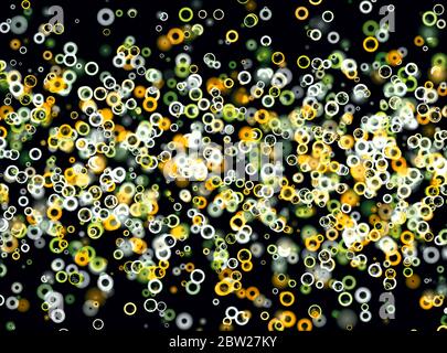 Dekorativer Hintergrund aus grünen und gelben Glaskugeln, mit Schärfentiefe und Bokehs Stockfoto