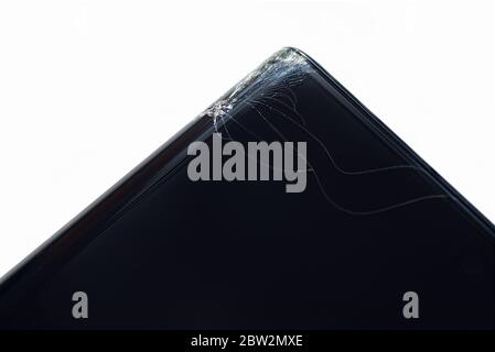 Gebrochene Ecke eines Smartphone gekrümmten Bildschirm. Stockfoto