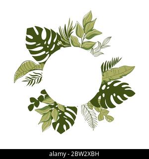 Platzieren Sie Ihren Text hier. Sommer tropische Blätter, Vektor-Design für Banner, Flyer, Karte, Hochzeitseinladung und andere. Vektorgrafik Stock Vektor