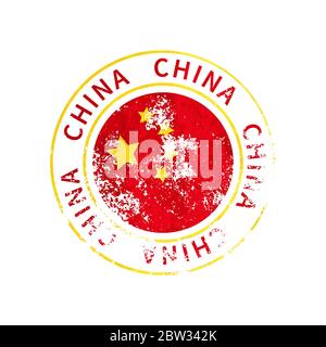 China-Schild, Vintage Grunge-Aufdruck mit Flagge auf weiß Stock Vektor