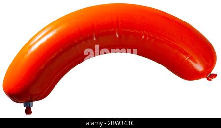 Nahaufnahme der Mortadella-Wurst, niemand. Isoliert auf weißem Hintergrund Stockfoto