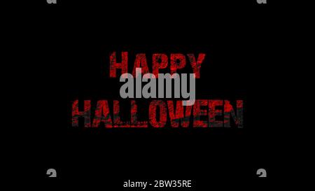 Animierter Text Happy Halloween auf schwarzem Hintergrund. Typisch für Halloween. Stockfoto