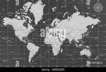 World Minimal Karte mit dunklen Farben. Stock Vektor