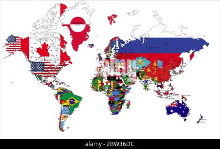 Politische Weltkarte mit Länderflaggen. Stock Vektor