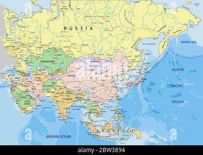 Asien - sehr detaillierte editierbare politische Karte mit getrennten Ebenen. Stock Vektor