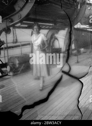 Miss Joyce Cooper, britische Olympiasiegerin an Deck an Bord des Schiffes. 11 Mai 1934 Stockfoto