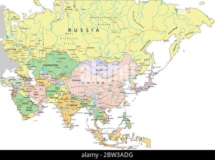 Asien - sehr detaillierte editierbare politische Karte mit getrennten Ebenen. Stock Vektor