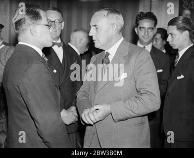 Sir Shenton Thomas, der neue Gouverneur von British Malaya, nimmt am Empfang in London. Oktober 1934 Stockfoto