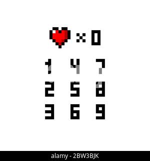 Pixel Art 8-Bit Arcade Heart Life Numbers Font Set - isolierte Vektor-Illustration Stock Vektor