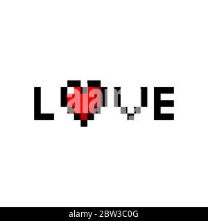 Pixel Art Love Zeichen mit rotem Herz Symbol - isolierte Vektor-Illustration Stock Vektor