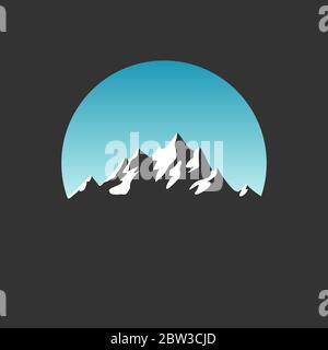 Schöne Berg Silhouette in blauen Himmel Kreis auf schwarzem Hintergrund - isolierte Vektor-Illustration Stock Vektor