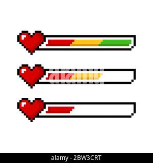 Pixel Art 8 Bit rot gelb grün Gesundheit Herz-Balken-Set - isolierte Vektor-Illustration Stock Vektor