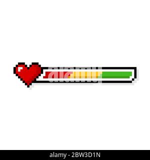 Pixel Art 8 Bit rot gelb grün Gesundheit Herz-Bar - isolierte Vektor-Illustration Stock Vektor