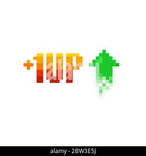 Pixel Art 1 Level nach oben und grünes Pfeilsymbol auf weißem Hintergrund - isolierte Vektorgrafik Stock Vektor