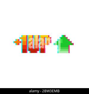 Pixel Art Glitch 1 Ebene nach oben und grünen Pfeil-Symbol auf schwarzem Hintergrund - isolierte Vektor-Illustration Stock Vektor