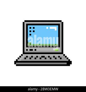 Pixel-Stil kleine Laptop-Desktop 8-Bit-Symbol - isolierte Vektor-Illustration Stock Vektor