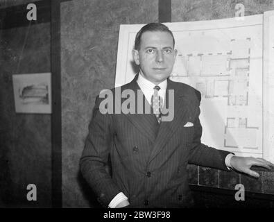 Design von König für Jubilee Geschenk Haus gewählt. Herr C Beresford Marshall mit seinem Entwurf für das Präsentationshaus. 21. Januar 1935 Stockfoto