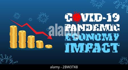 Die Auswirkungen des Coronavirus auf die Weltwirtschaft und die Börse. Corona Virus Disease 2019 schwächt die Weltwirtschaft, Banner Infografik. Stock Vektor