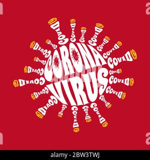 Corona Virus Disease 2019 ( COVID-19 ) Mikrobiologie und Virologie Logo Illustration isoliert auf rotem Hintergrund Stock Vektor