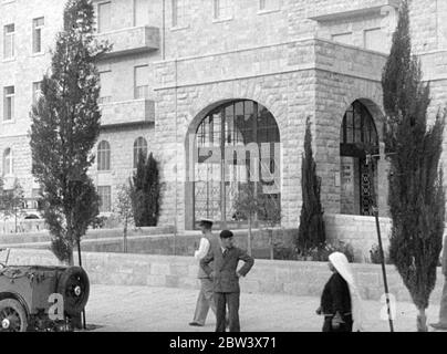 Ankunft des Negus in Haifa und Jerusalem. Das Bild zeigt das King David Hotel in Jerusalem, wo das Negus übernachtet hat. Stockfoto