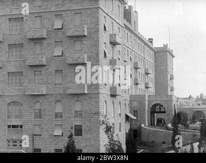 Ankunft des Negus in Haifa und Jerusalem. Das Bild zeigt das freundliche David Hotel in Jerusalem, in dem das Negus übernachtet hat. Stockfoto