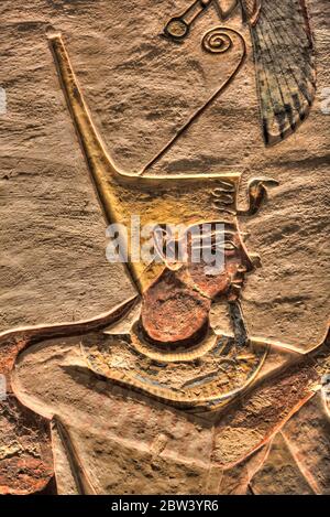 Relief des Pharao, Grab von Ramses III, KV11, Tal der Könige, UNESCO-Weltkulturerbe, Luxor, Ägypten Stockfoto