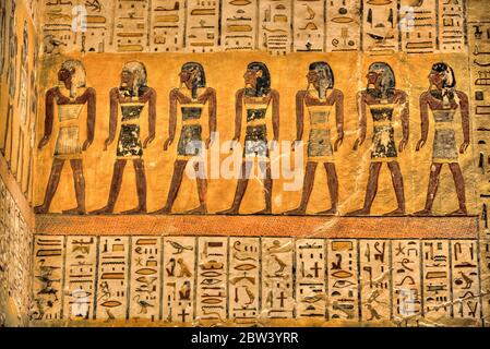 Wandgemälde, Grab von Ramses IV, KV2, Tal der Könige, UNESCO-Weltkulturerbe, Luxor, Ägypten Stockfoto