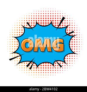 OMG-Schriftzug. Comics Buch Hintergrund. Buntes Halftonmuster. Cartoon Sprechblase. Gepunktete Struktur Stock Vektor