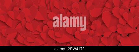 Valentinstag Design mit roten Herzen Papier geschnitten, Horizontale Hintergrund Verwenden Sie für Tapete, Einladung, Poster, Banner, Header, Website, Gruß ca. Stock Vektor