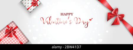 Valentinstag Hintergrund Dekoration mit Geschenkbox und rotem Band, Horizontale Hintergrund kann für Flyer, Einladung, Plakate, Broschüre, Bann verwendet werden Stock Vektor