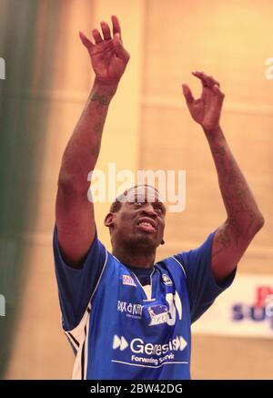 Dennis Rodman während der Genesis Brighton Bears vs Guildford Hitze im Dreieck, Burgess Hill, Großbritannien. Stockfoto