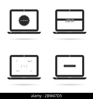 Notebook-Technologie-Set mit Symbolen auf weißem Hintergrund Stock Vektor
