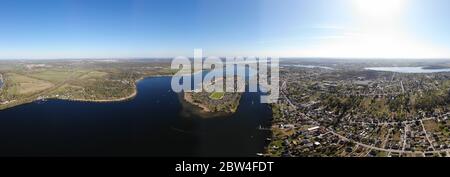 Luftaufnahme der Werder Stadtsinsel in der Havel mit dem ältesten Stadtteil der Stadt. Das Gemeindegebiet Werder erstreckt sich entlang der Ufer des HH Stockfoto