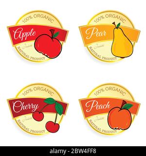 Etikett von Obst Naturprodukt Set Illustration Kunst in bunt Stock Vektor