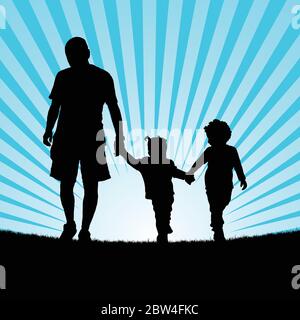 Familie Wandern in der Natur Silhouette Farbe Design Illustration Stock Vektor