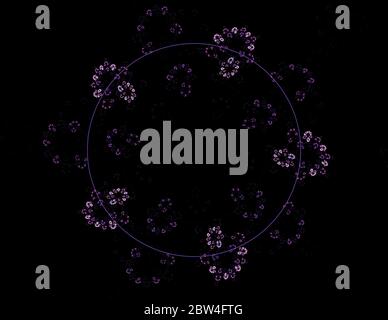 Blaue abstrakte fraktale Blume rund und Linien auf schwarz Stockfoto