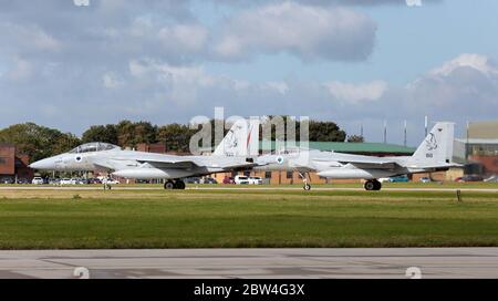 MDD F-15D, 733, und F-15C Eagle, 810, von 133 Sqn, israelische Luftwaffe bei RAF Waddington während Übung Cobra Warrior, Waddington, Großbritannien, 4 Stockfoto