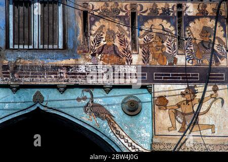 18 Sep 2014 Vintage peshwa Art Malerei Außenwand Vadtal kheda Bezirk gujarat Stockfoto