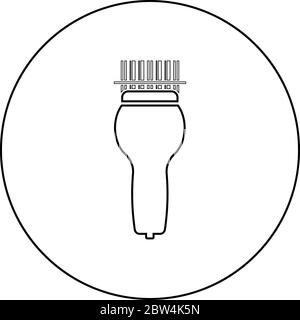 Scannen Barcode mit Hand Scanner Symbol im Kreis runden Umriss schwarz Farbe Vektor Illustration flach Stil einfaches Bild Stock Vektor