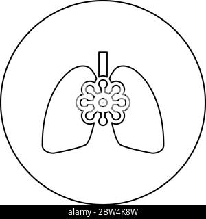 Coronavirus beschädigte Lungen Virus Corona atack Essen Lunge Konzept Covid 19 infizierte Tuberkulose Symbol im Kreis runden Umriss schwarz Farbe Vektor Stock Vektor