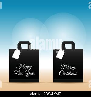 Papiertüte mit glücklichen neuen Jahr auf sie gesetzt Abbildung in bunt Stock Vektor
